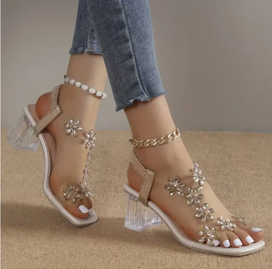 🎁Hett Salg 40% AV⏳Lady Flower Rhinestone-sandaler med blokkhæl